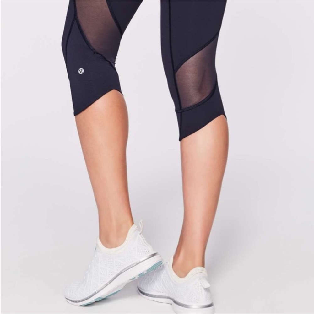 Women's Navy Mesh Panel Leggings